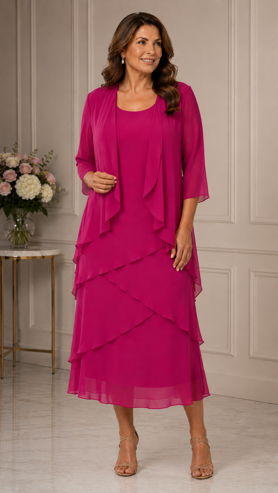Chiffon Tier Layered Dress with Jacket 498