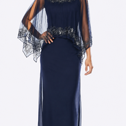 Full Length Gown with Chiffon Overlay and Beaded Trim 405