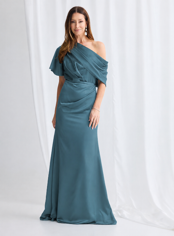 Asymmetric One Shoulder Satin Gown 837