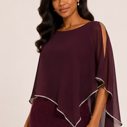 Knee-Length Dress with Rhinestone Trim Overlay 1274