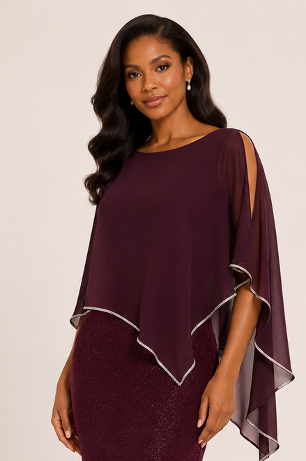 Knee-Length Dress with Rhinestone Trim Overlay 1274