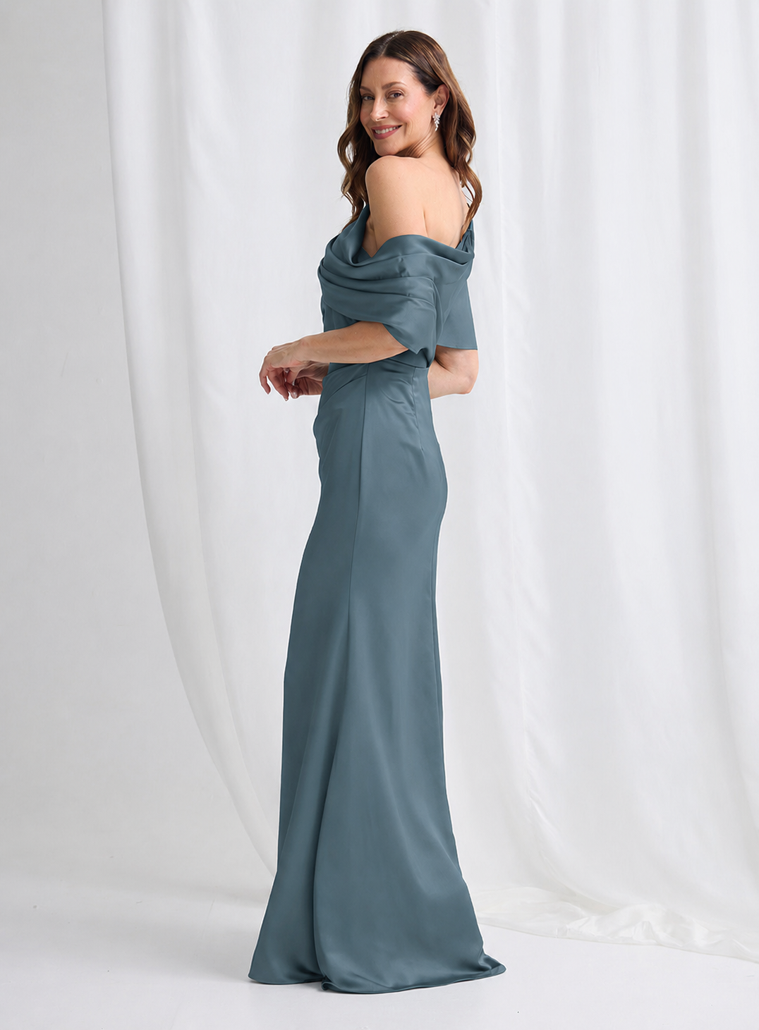 Asymmetric One Shoulder Satin Gown 837