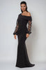 Long Sleeved Gown with Off Shoulder Neckline 809