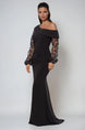 Long Sleeved Gown with Off Shoulder Neckline 809
