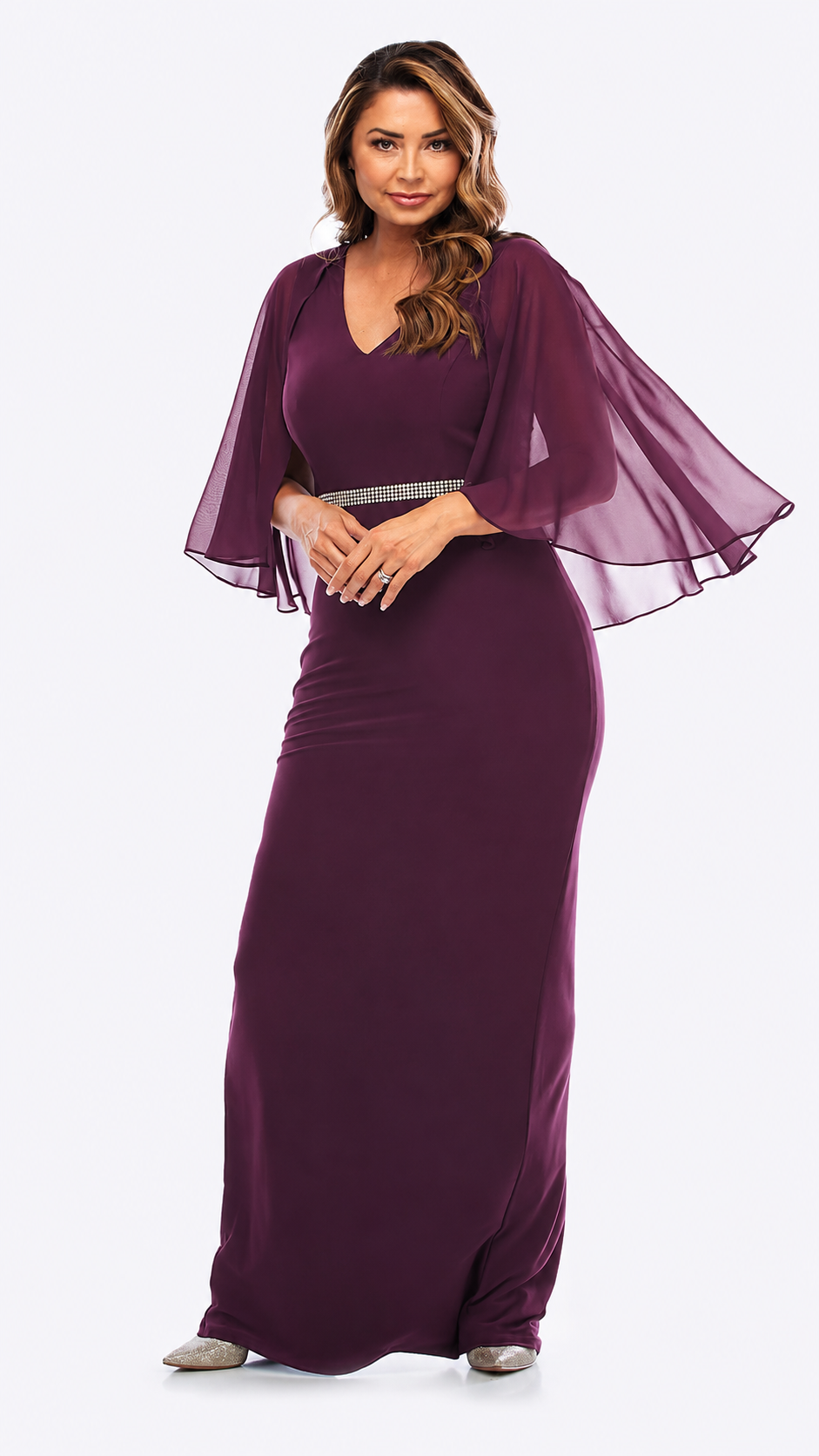 Long Stretch Jersey Dress with Diamante Trim - SALE 380