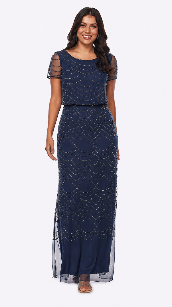 Beaded Stretch Tulle Blouson Dress 400