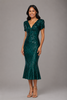 Fit & Flare Sequin V-Neck Midi Dress with Cap Sleeves 1534