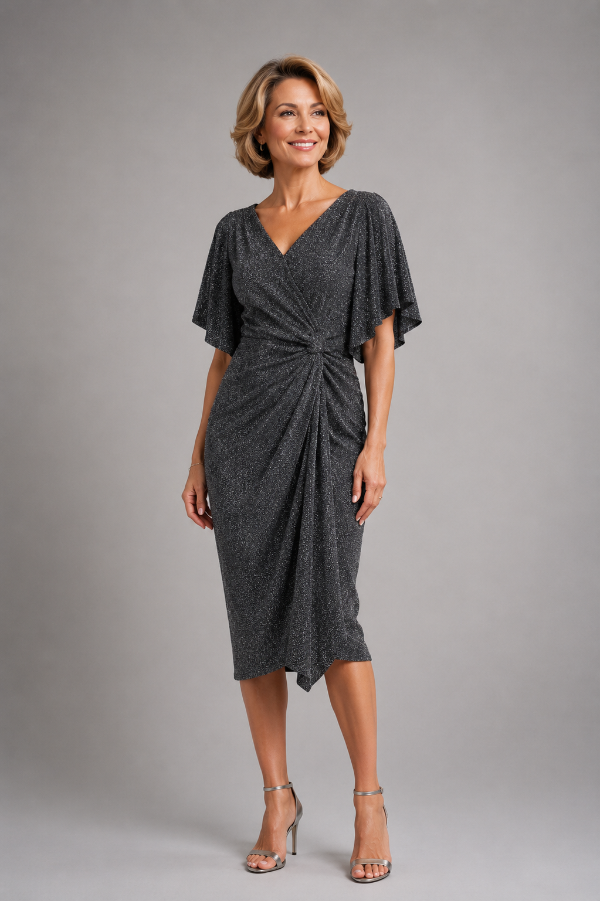 Lurex Shimmer Dress with Flutter Sleeves 1536