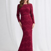 Long Sleeved Lace Dress With Sheer Neckline 831
