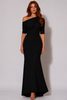 Long Side Shoulder Neckline Crepe Dress 629