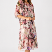 Floral Knee Length Dress with Batwing Sleeve 1571