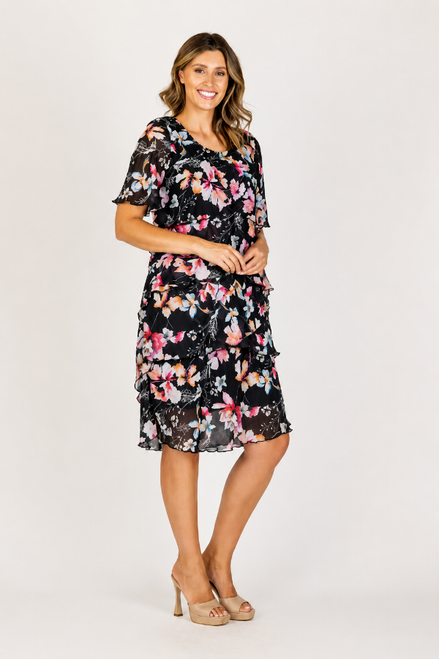 Printed Layered Chiffon Dress with Short Sleeves 737