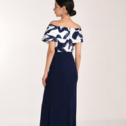 Long Off Shoulder Crepe Gown 824
