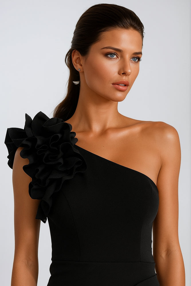 One Shoulder Long Stretch Crepe Gown 670