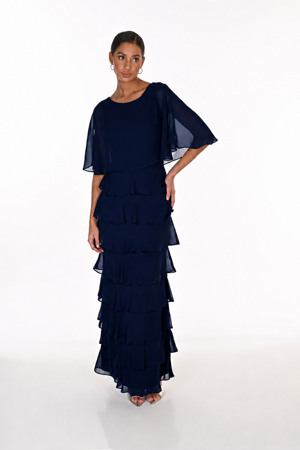 Long Tiered Chiffon Dress 856