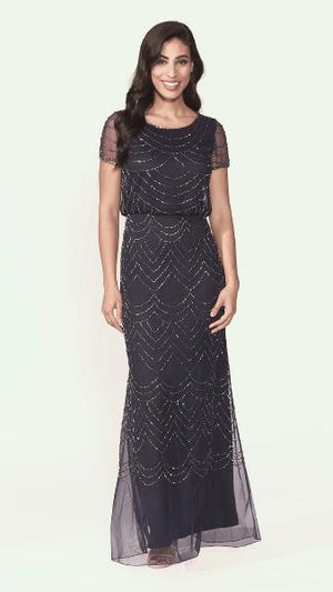 Long Beaded Grey Dress 398