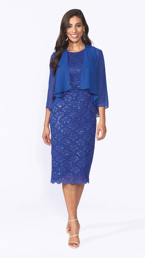 Stretch Sequinned Lace Dress with Chiffon Jacket