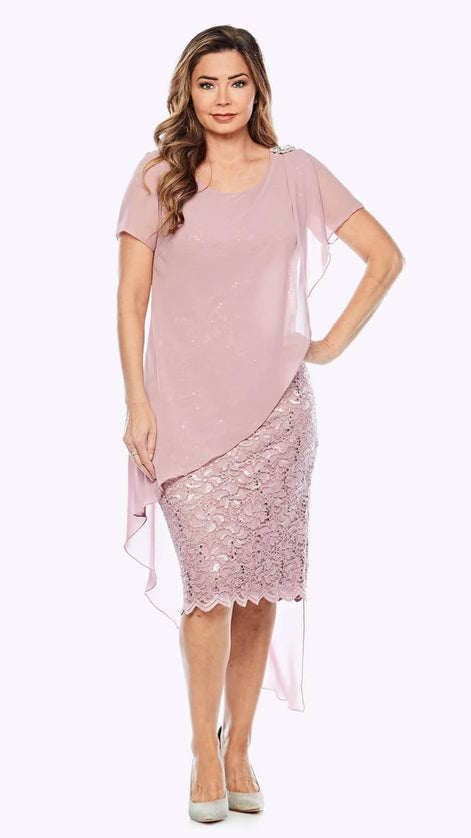 Lace Sequined Dress with a Chiffon Overlay