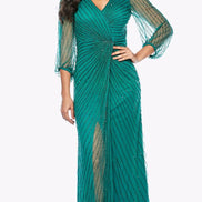 Long Sequin Wrap Dress with Peasant Sleeve - SALE 308