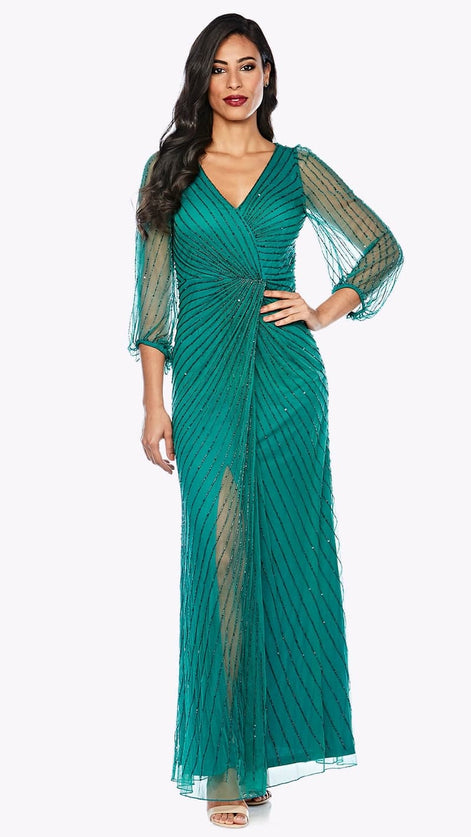 Long Sequin Wrap Dress with Peasant Sleeve - SALE 308