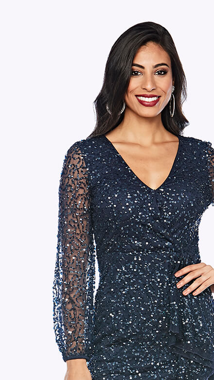 Beaded Peasant Sleeve Cocktail Dress