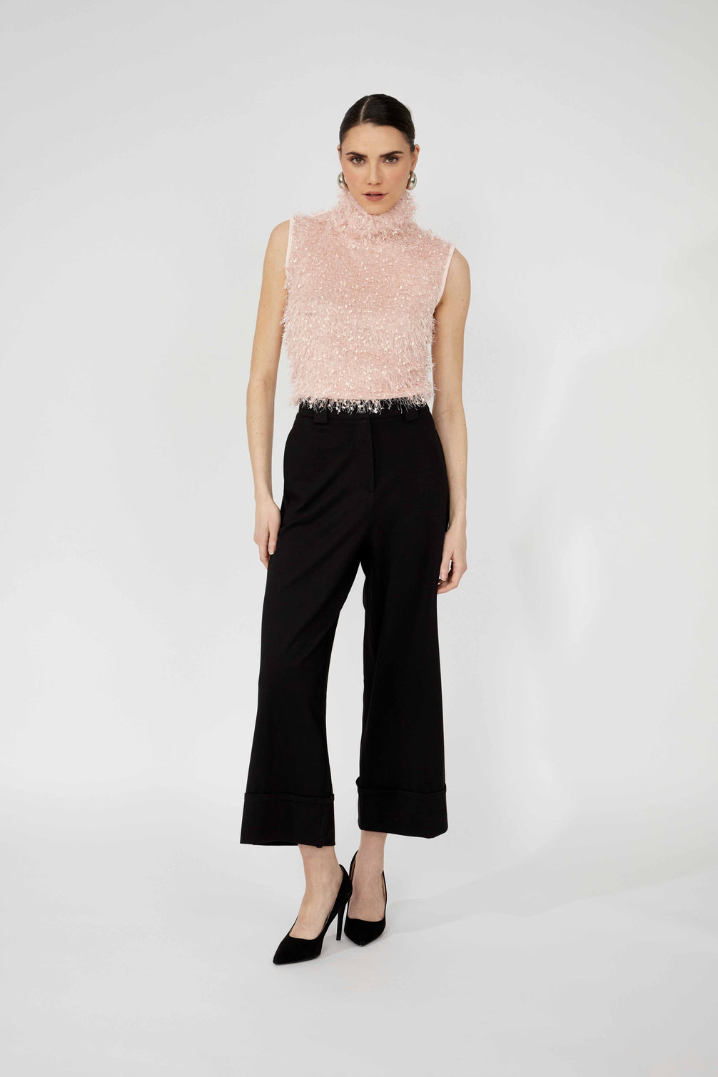 Fluffy Sleeveless Hip Length Pullover Top 676