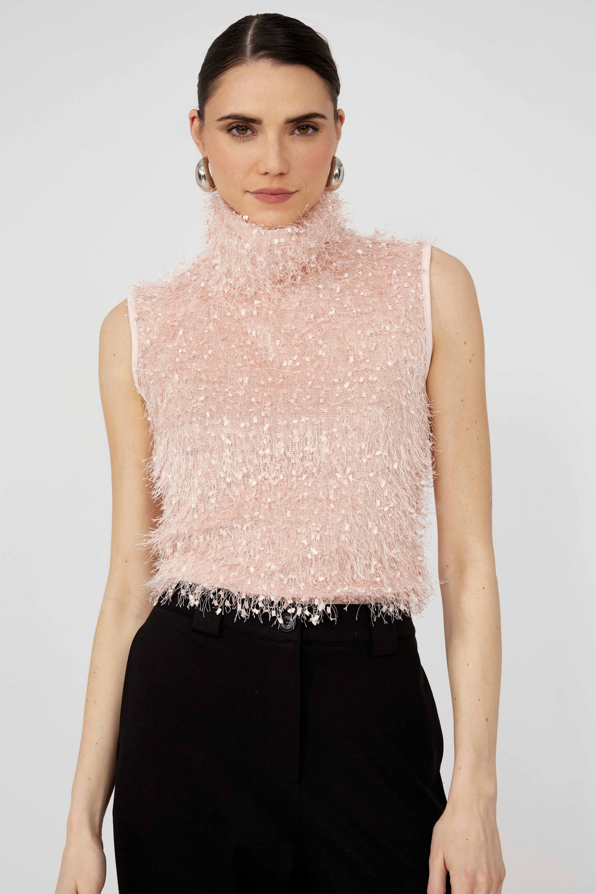 Fluffy Sleeveless Hip Length Pullover Top 676