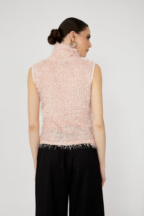 Fluffy Sleeveless Hip Length Pullover Top