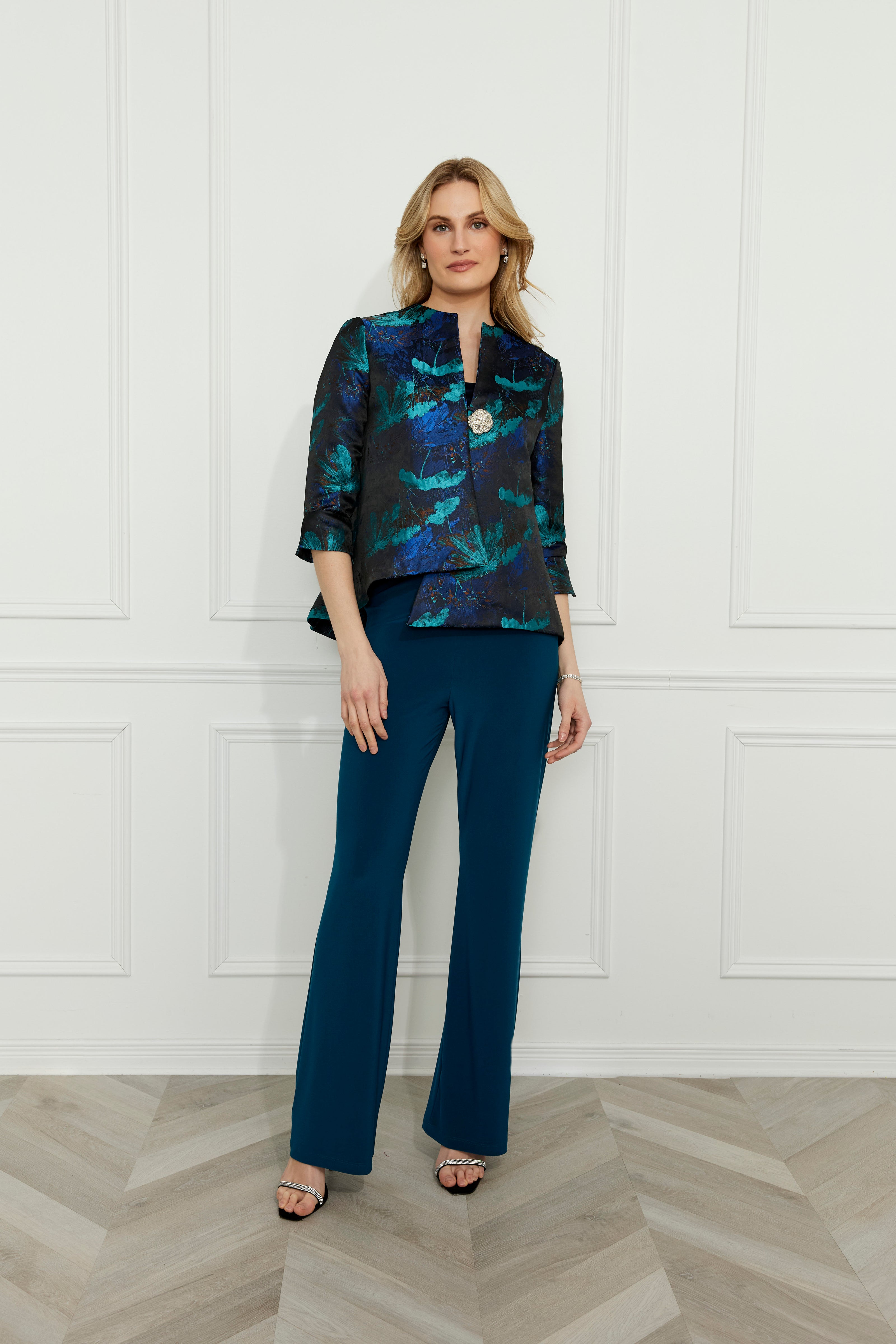 Floral Hip Length A-Line Button Jacket