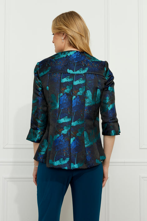 Floral Hip Length A-Line Button Jacket