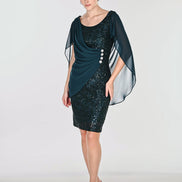 Sequin Bodycon Evening Dress With Chiffon Cape Detail 872