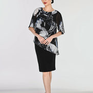 Knee-length Sheath Dress With Floral Chiffon Overlay 865
