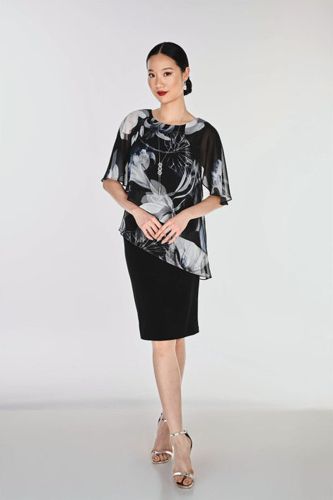 Knee-length Sheath Dress With Floral Chiffon Overlay 865