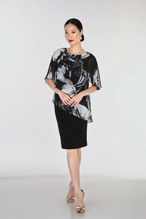 Knee-length Sheath Dress With Floral Chiffon Overlay 865