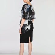 Knee-length Sheath Dress With Floral Chiffon Overlay 865