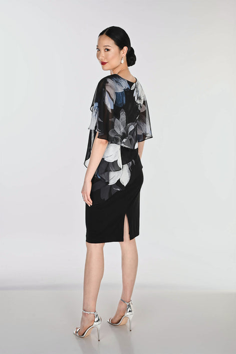 Knee-length Sheath Dress With Floral Chiffon Overlay 865