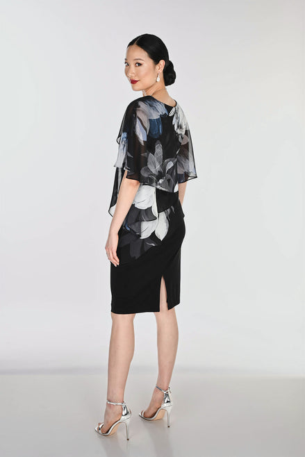 Knee-length Sheath Dress With Floral Chiffon Overlay 865