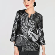 Flared 3\4 Sleeve Woven Jacket with Embellished Clasp 871