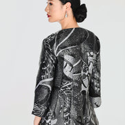 Flared 3\4 Sleeve Woven Jacket with Embellished Clasp 871