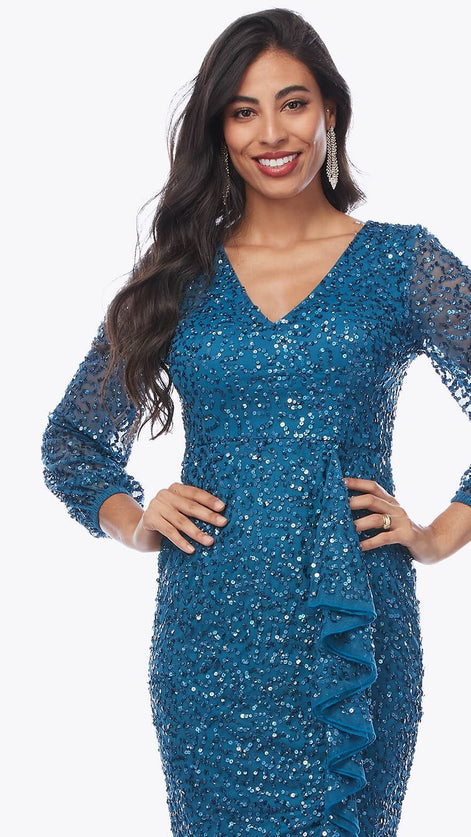 Beaded Peasant Sleeve Cocktail Dress