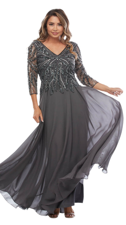 Beaded Georgette Dress with Long Chiffon Skirt - SALE