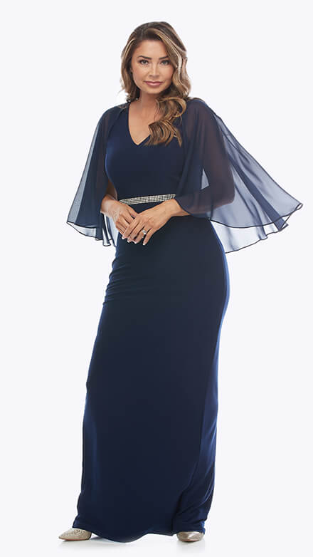 Long Stretch Jersey Dress with Diamante Trim - SALE 380