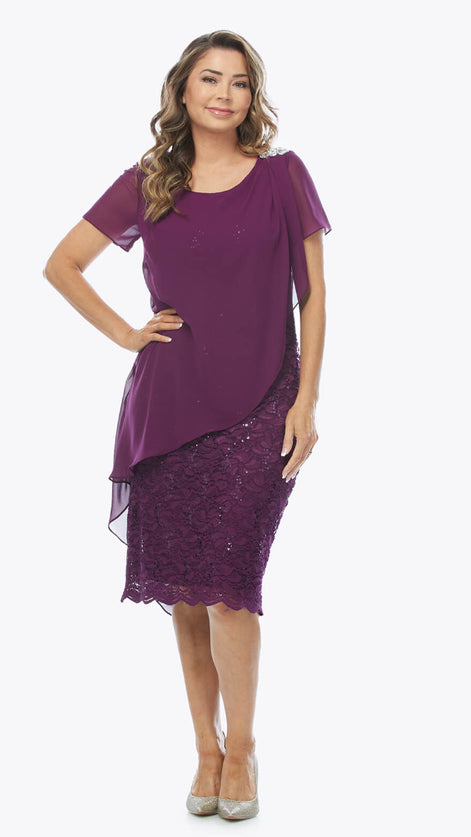 Lace Sequined Dress with a Chiffon Overlay 1368