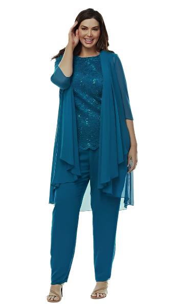 Chiffon Pant Suit with Stretch Sequin Camisole