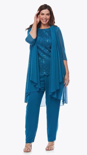 Chiffon Pant Suit with Stretch Sequin Camisole