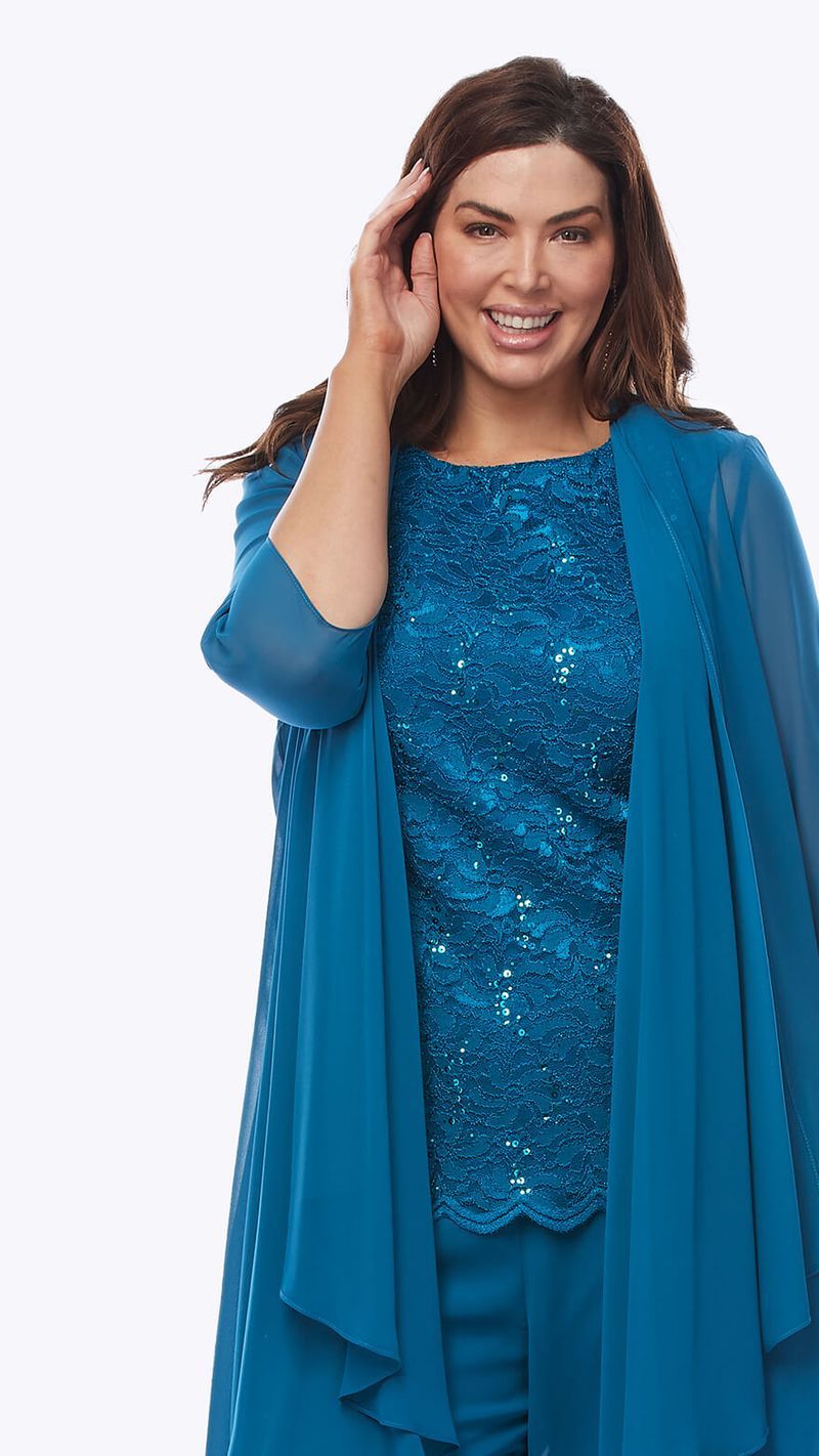 Chiffon Pant Suit with Stretch Sequin Camisole 90