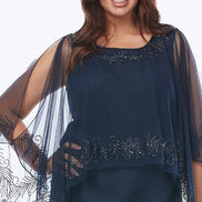Full Length Gown with Chiffon Overlay and Beaded Trim 405