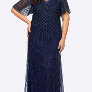 Sequinned Mesh Long Gown 673