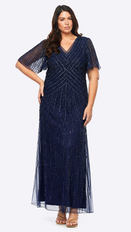 Sequinned Mesh Long Gown 673