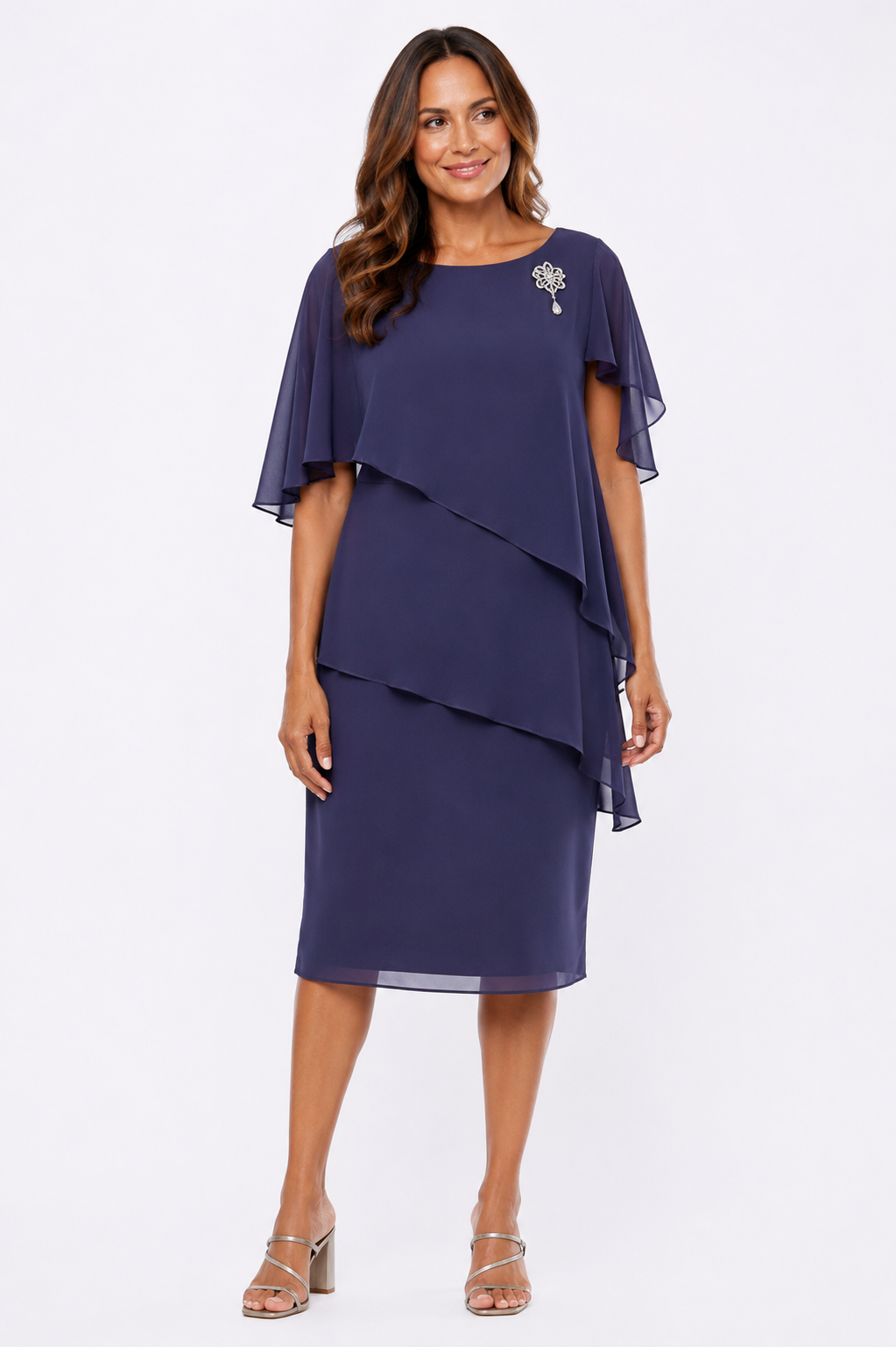 Chiffon Short Layered Dress with Diamante Trim 714